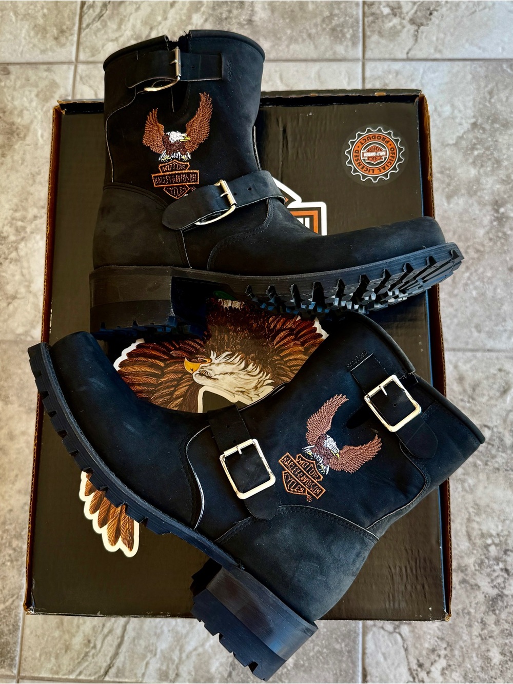 Harley-Davidson Men’s Black Motorcycle Engineer Boots with Eagle Patch Size 10